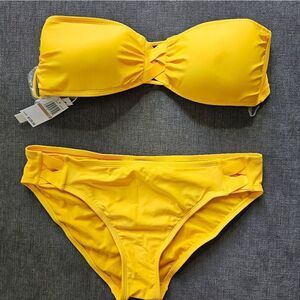 2024 Bleu Rod Beattie Yellow basket weave Bandeau Bikini hipster bottom size 12